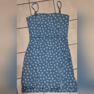 Aeropostale Butterfly Print Denim Mini Dress – Blue (S)